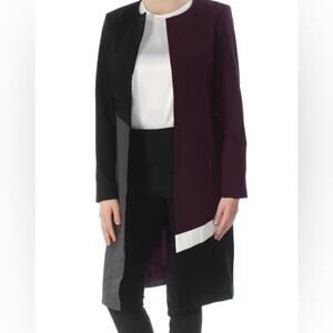 NWT $159 Calvin Klein Longline Color Block Topper Open Jacket Size 2